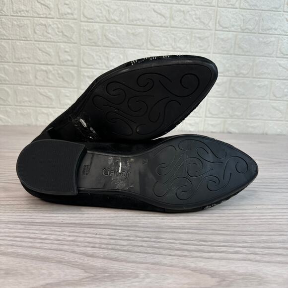 Gabor Sanctuary Ladies Court Shoes WMNS 7.5 Black Suede Leather Studded Toe Flat - Picture 6 of 9